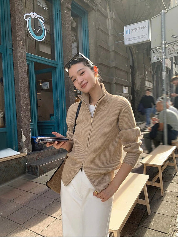 Double Zipper Lapel Sweater