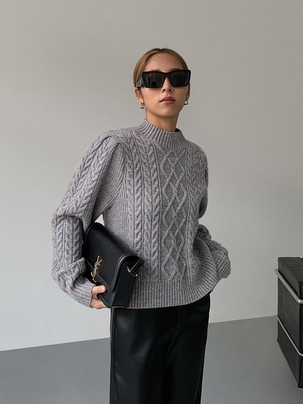 Cable Knitted Half Turtleneck Sweater
