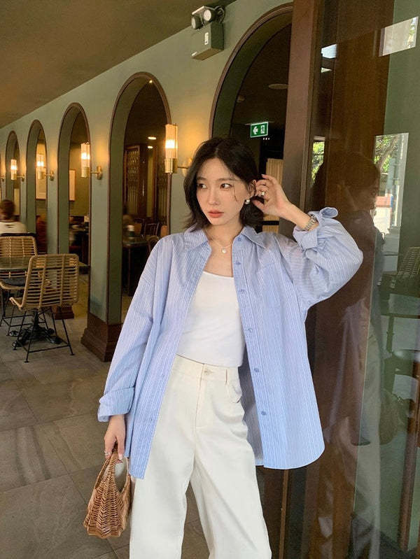 High-grade Blue Striped Shirt