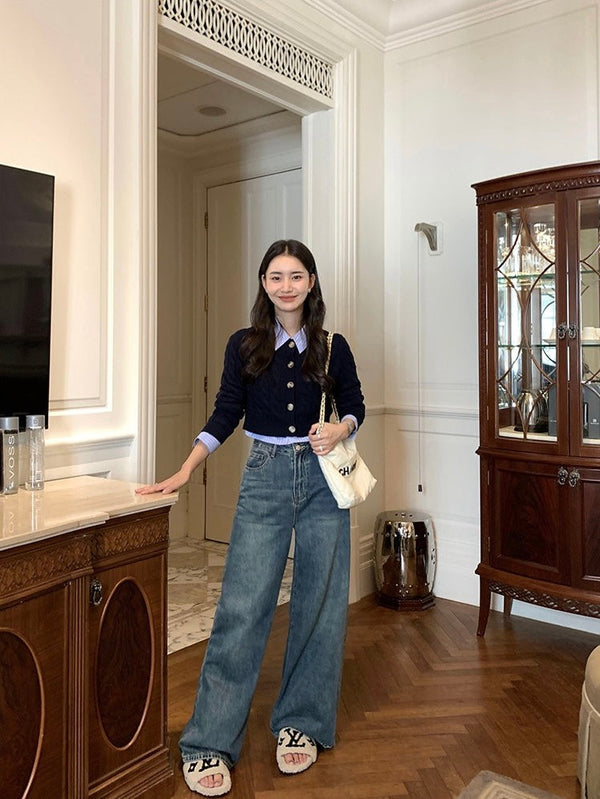 Blue Stripe Cropped Shirt