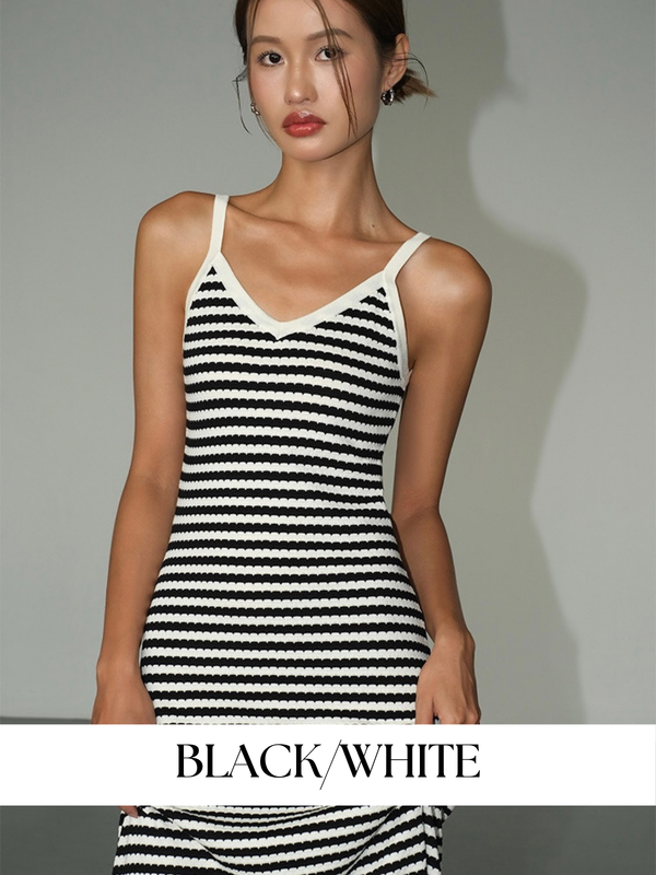 Black And White Striped Suspender Dress