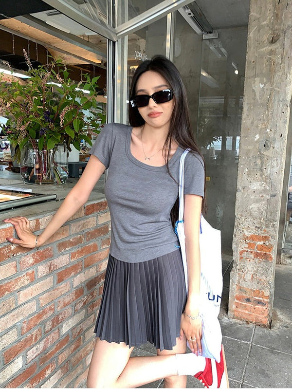 A-line Pleated Short Skirt