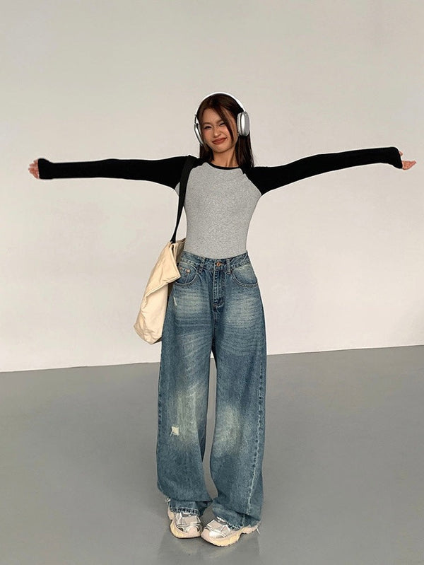 Contrast Color Long-sleeved Sweater