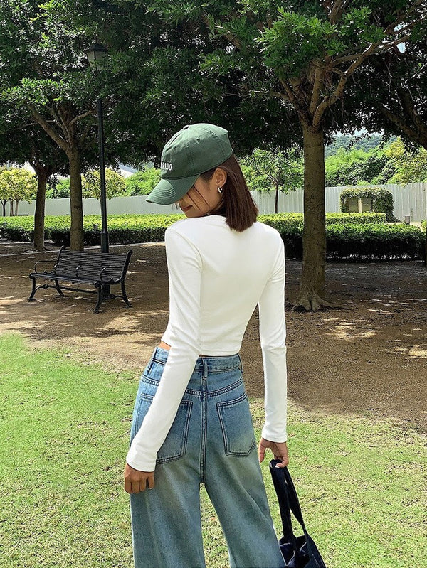 Square Collar Slim Fit Long T-shirt