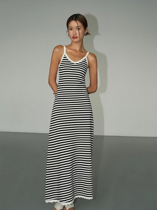 Black And White Striped Suspender Dress