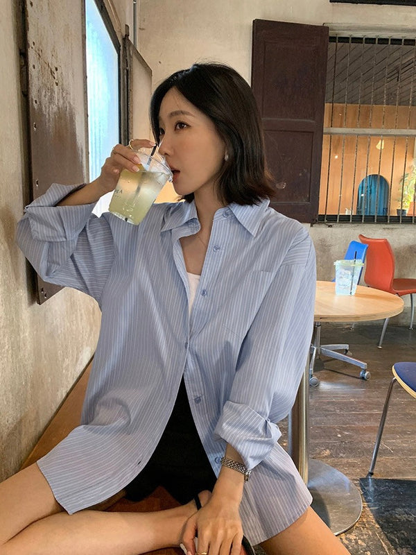 High-grade Blue Striped Shirt