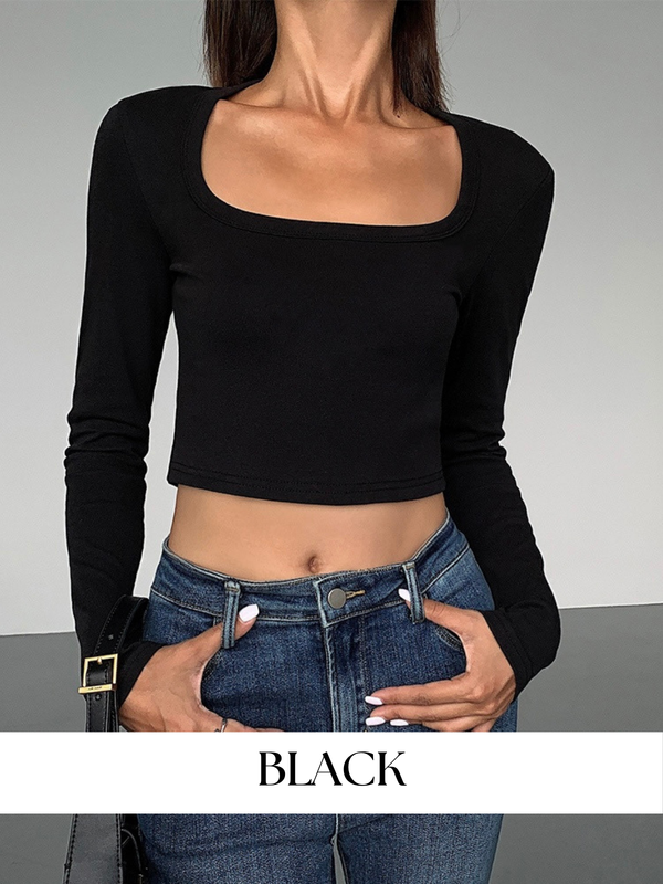 Square Collar Slim Fit Long T-shirt