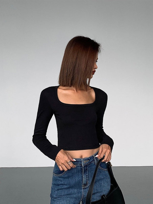 Square Collar Slim Fit Long T-shirt
