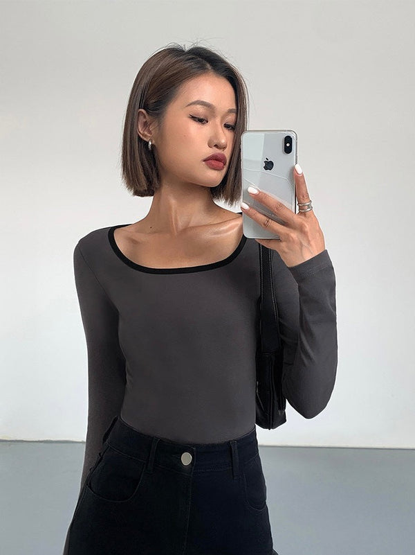 Contrast Square Collar Knit T-shirt