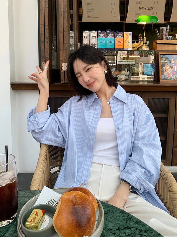 High-grade Blue Striped Shirt