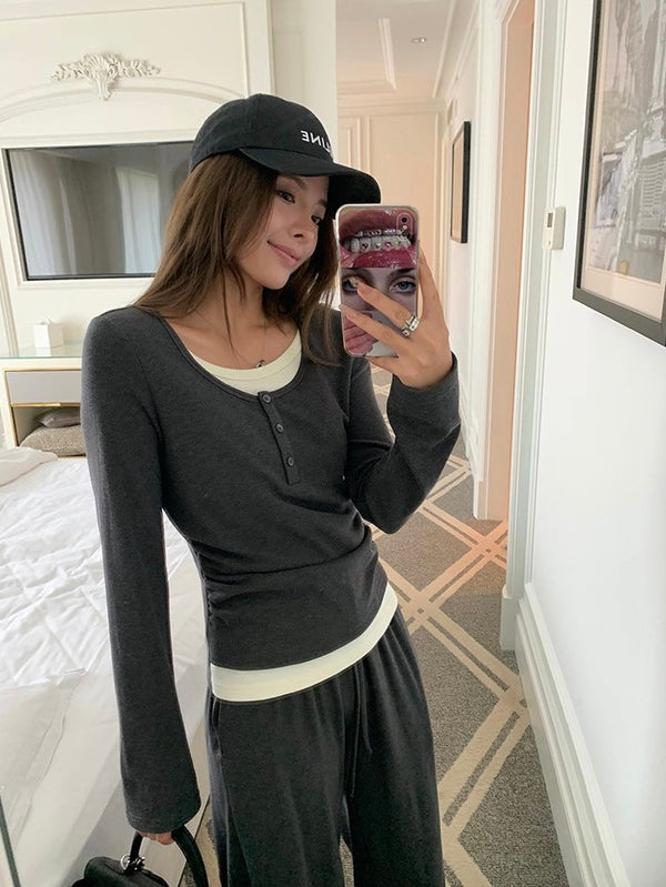 Two-piece Contrast Color Knitted Sweater
