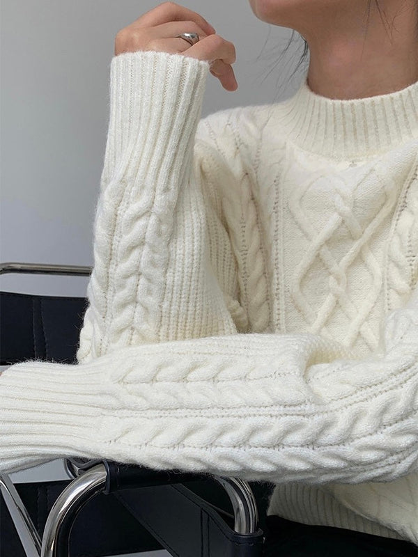 Cable Knitted Half Turtleneck Sweater