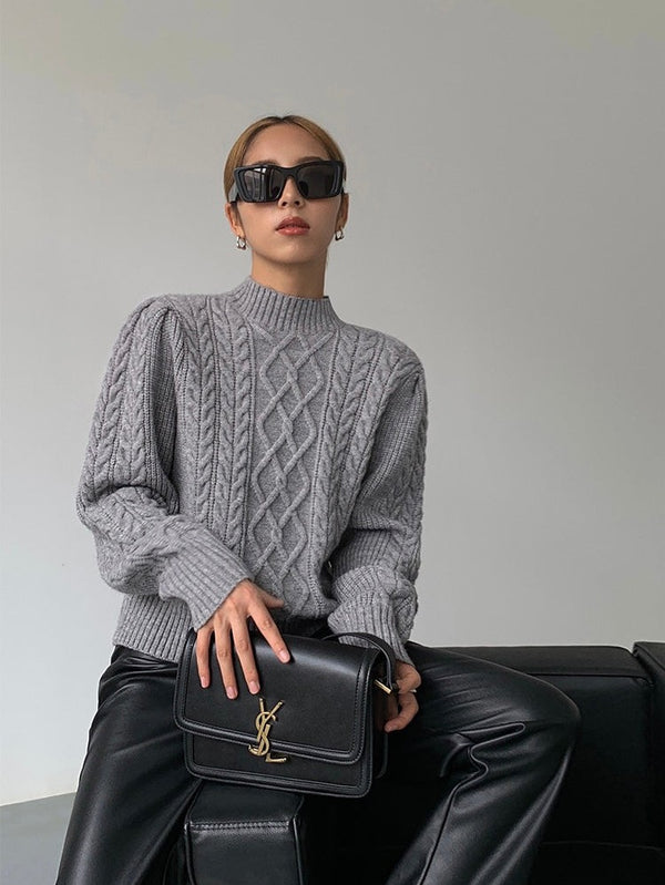 Cable Knitted Half Turtleneck Sweater
