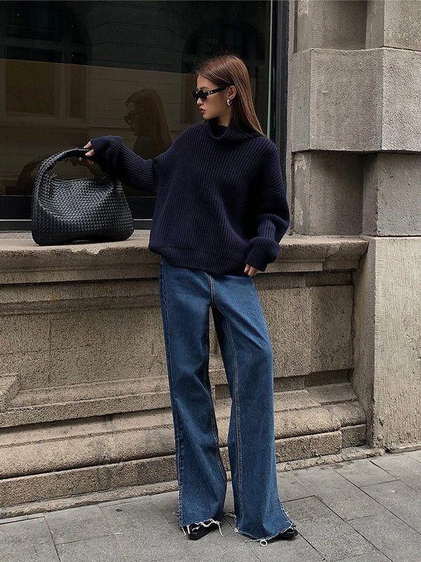 High Collar Loose Knitted Sweater
