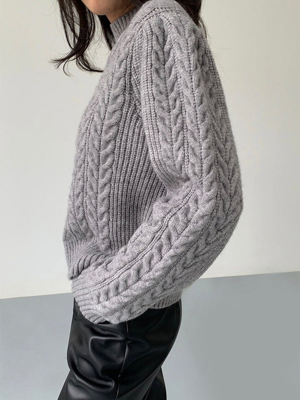 Cable Knitted Half Turtleneck Sweater