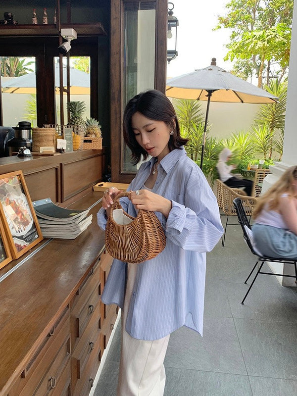 High-grade Blue Striped Shirt