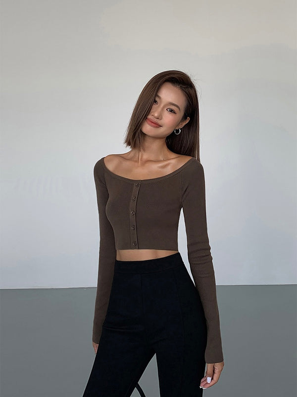 Round Neck Button Sweater