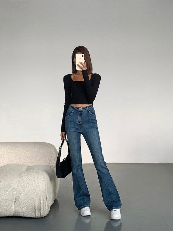 Square Collar Slim Fit Long T-shirt
