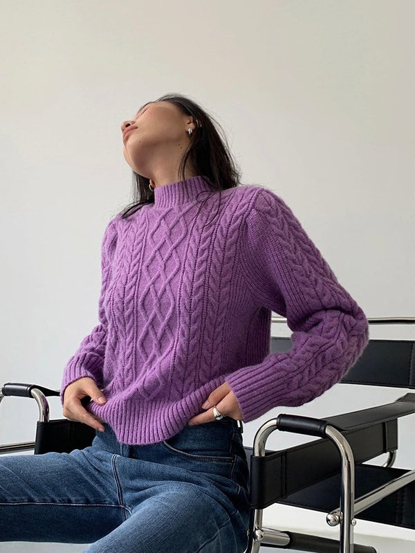 Cable Knitted Half Turtleneck Sweater