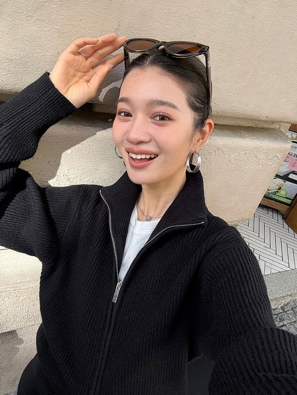 Double Zipper Lapel Sweater