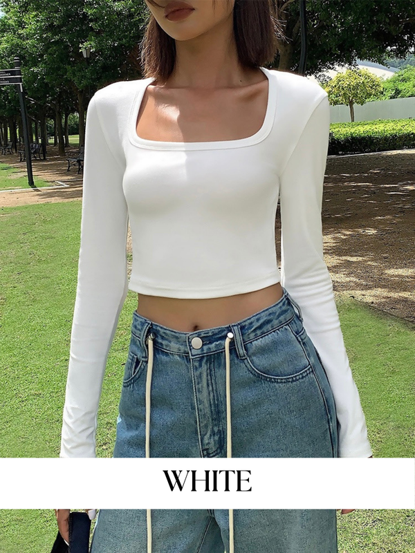 Square Collar Slim Fit Long T-shirt