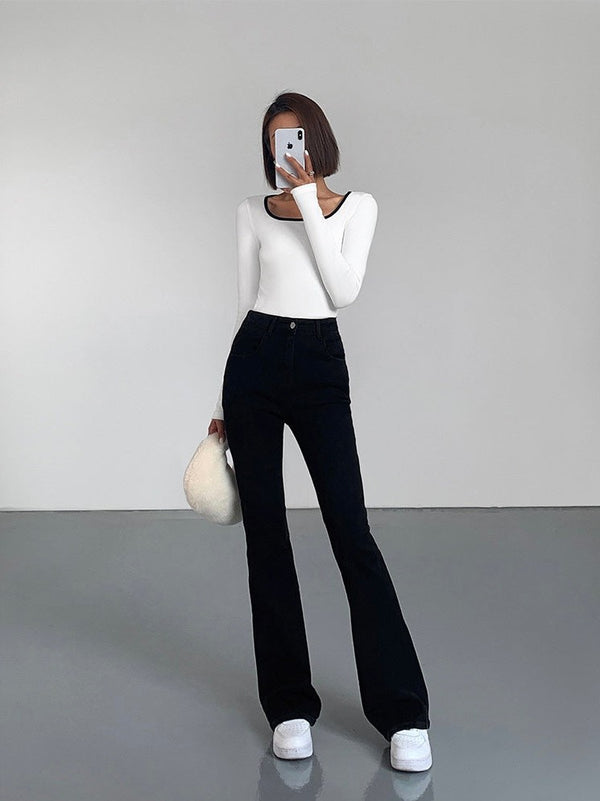 Contrast Square Collar Knit T-shirt