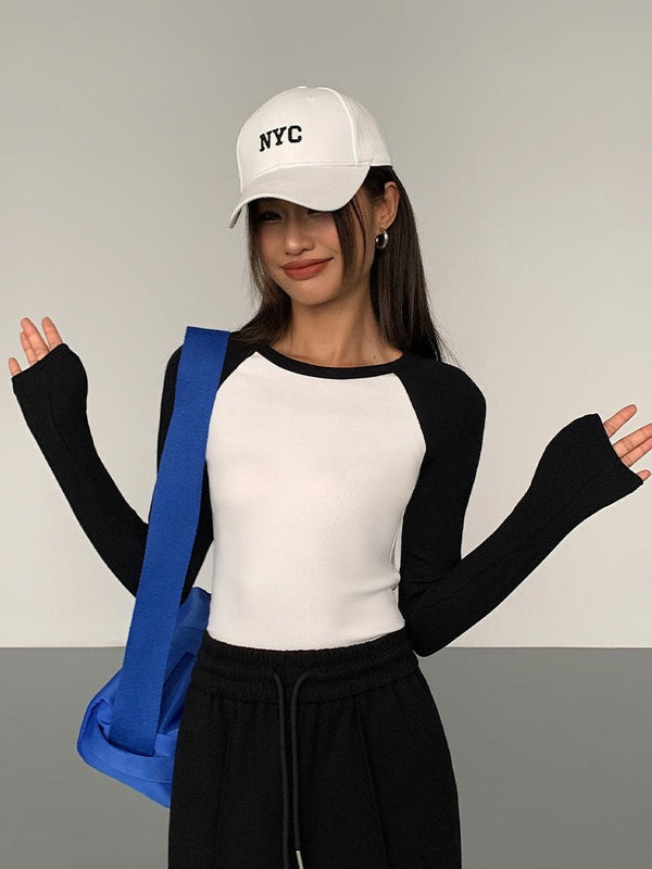 Contrast Color Long-sleeved Sweater
