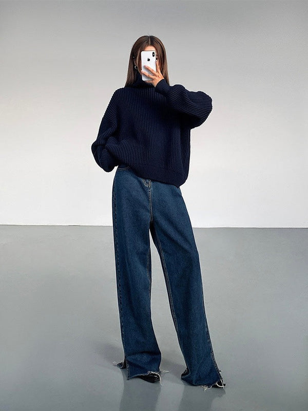High Collar Loose Knitted Sweater
