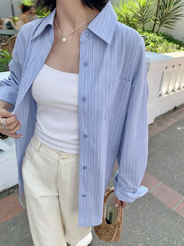 High-grade Blue Striped Shirt