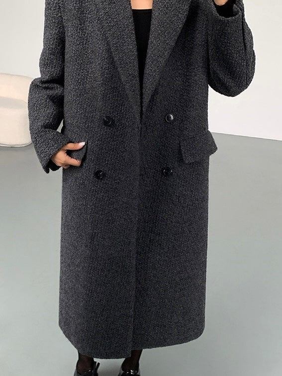 Gray High-grade Long Woolen Coat