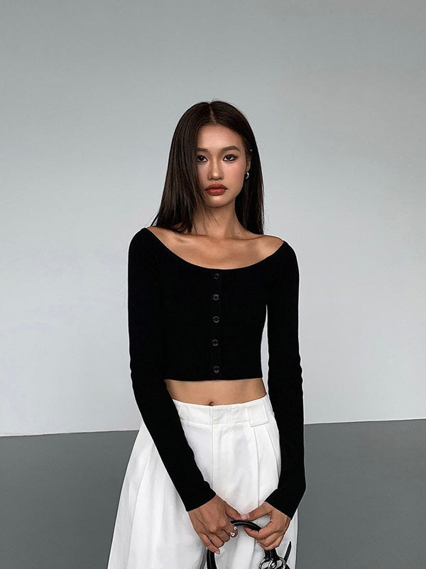 Round Neck Button Sweater
