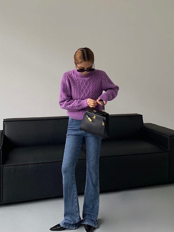Cable Knitted Half Turtleneck Sweater