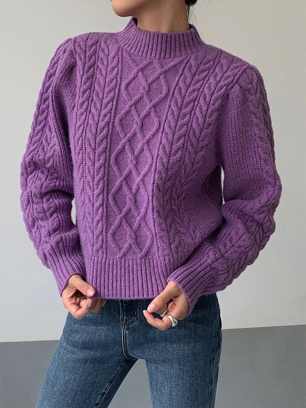 Cable Knitted Half Turtleneck Sweater