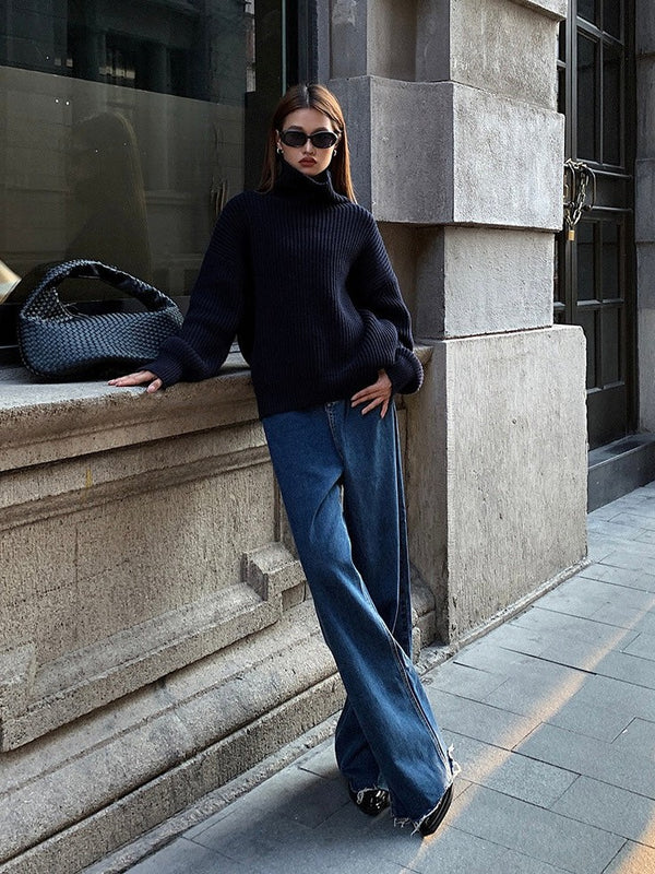 High Collar Loose Knitted Sweater