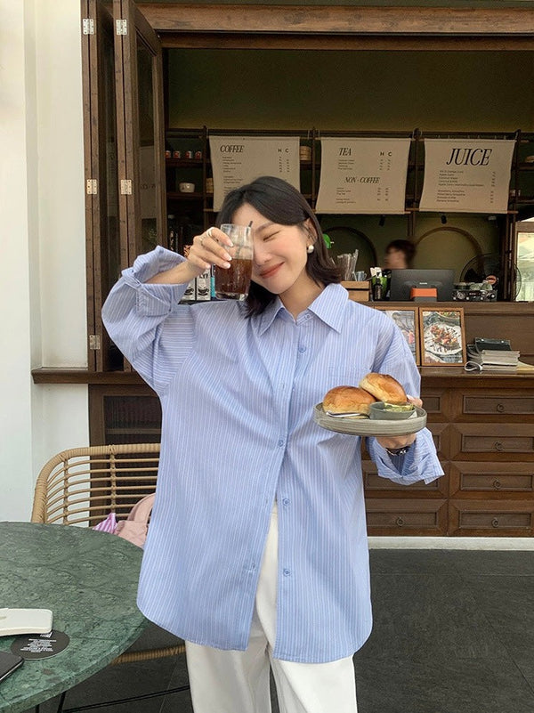 High-grade Blue Striped Shirt