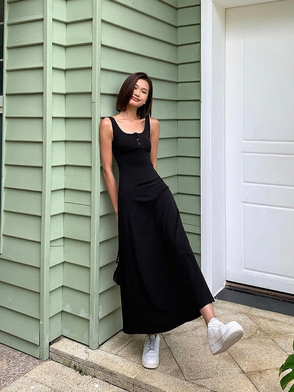 Square Neck Open Button Dress