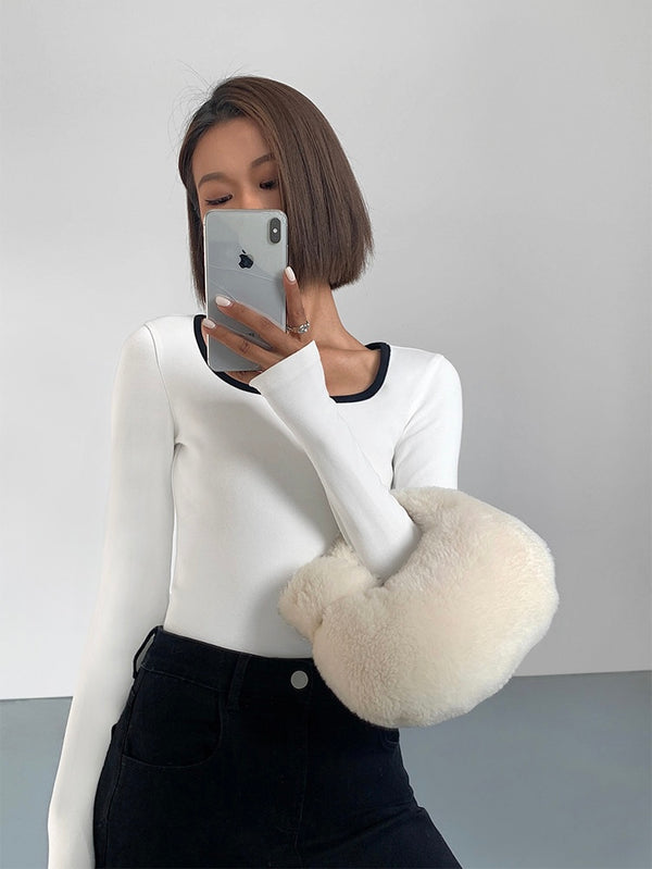 Contrast Square Collar Knit T-shirt