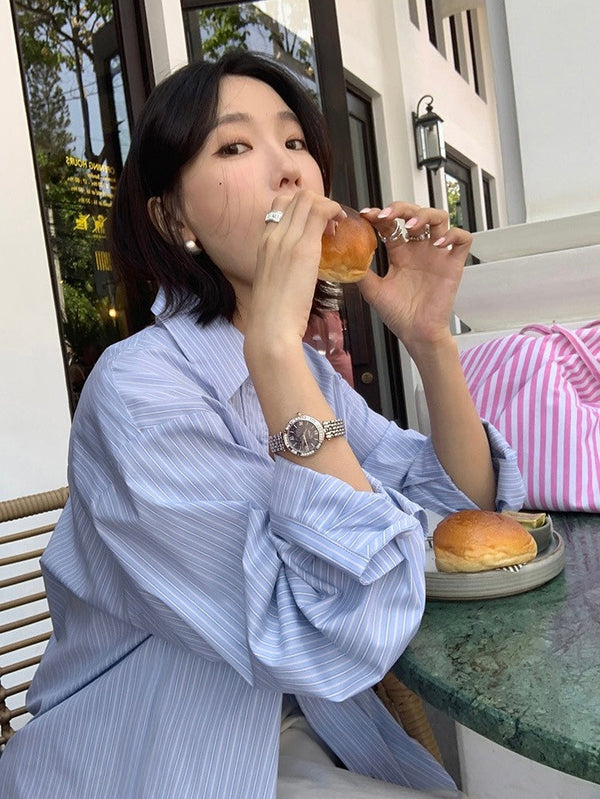 High-grade Blue Striped Shirt