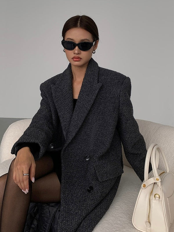 Gray High-grade Long Woolen Coat