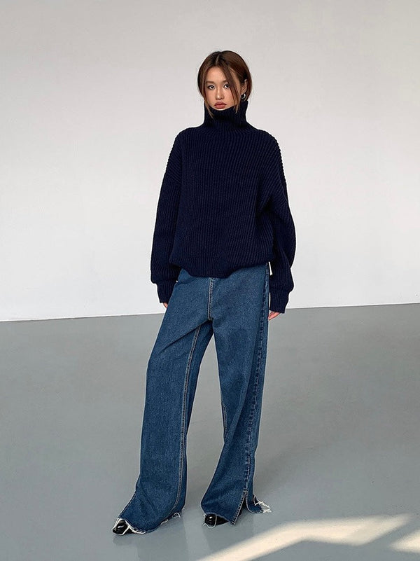 High Collar Loose Knitted Sweater