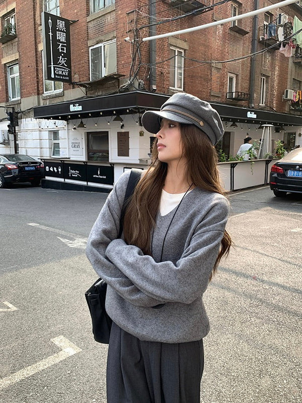 Loose V-neck Pullover Sweater