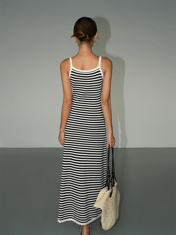 Black And White Striped Suspender Dress