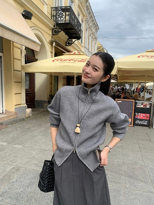 Double Zipper Lapel Sweater