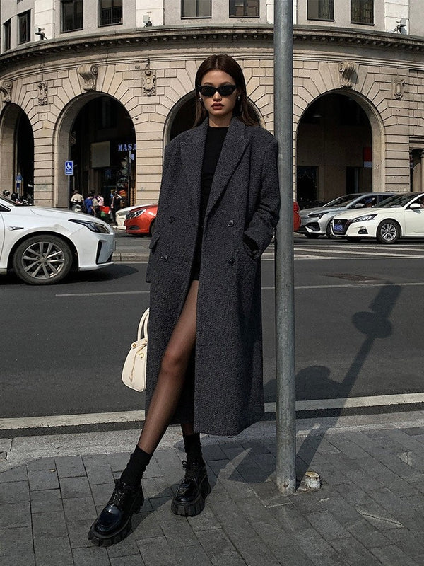 Gray High-grade Long Woolen Coat
