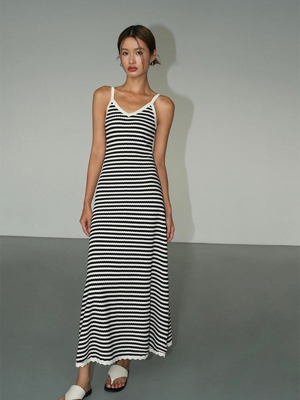 Black And White Striped Suspender Dress