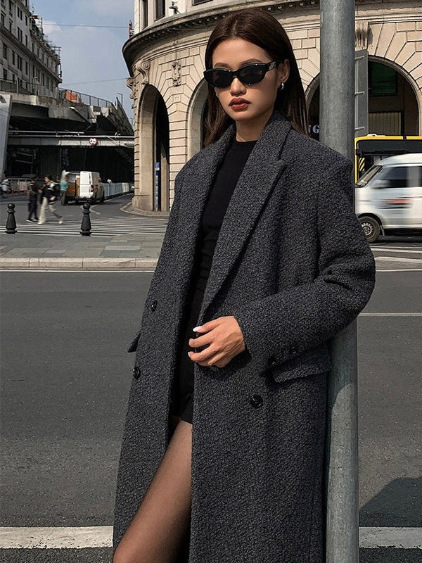 Gray High-grade Long Woolen Coat