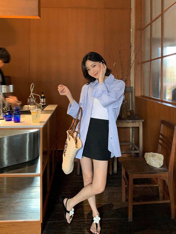 High-grade Blue Striped Shirt