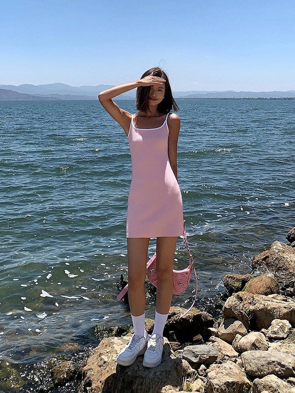 Suspender Knitted Short Dress