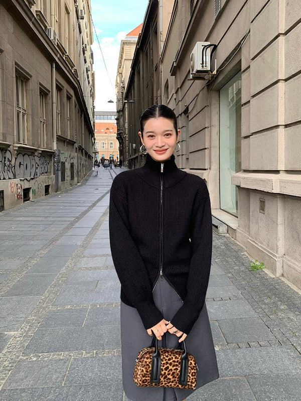 Double Zipper Lapel Sweater