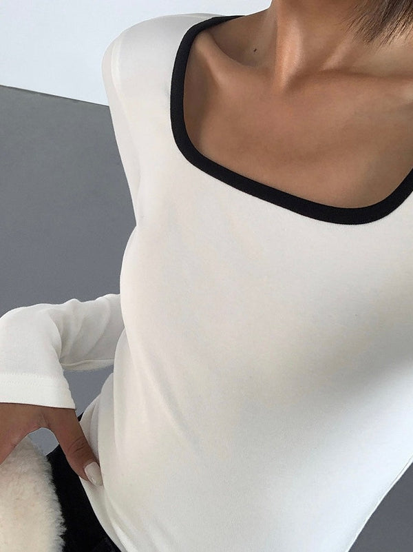 Contrast Square Collar Knit T-shirt